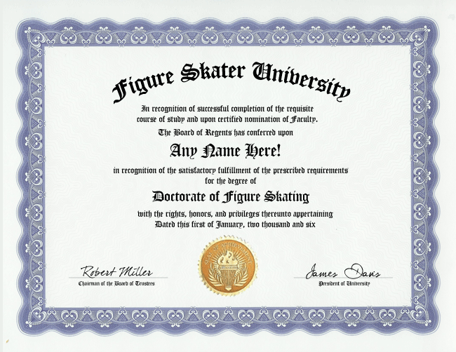 FIGURE SKATING DIPLOMA ICE SKATER SKATE FAN  GAG GIFT  