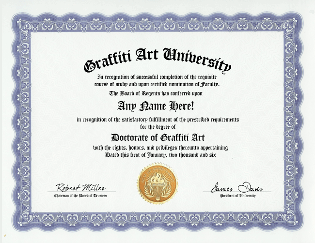 GRAFFITI DIPLOMA SPRAY PAINT ARTIST ART DEGREE GAG GIFT  