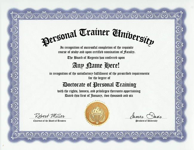 PERSONAL TRAINER DIPLOMA  TRAINING DEGREE  FUN GAG GIFT  