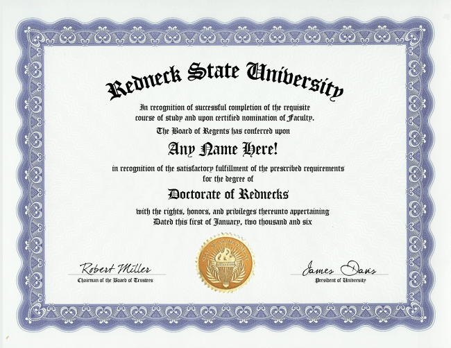 REDNECKS DIPLOMA  REDNECK HILLBILLY FAN LOVER  GAG GIFT  