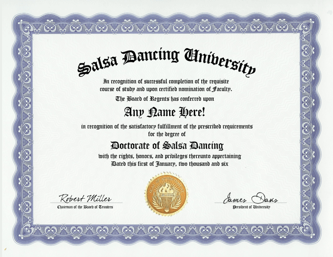 SALSA DANCING DIPLOMA DANCER DANCE DEGREE GAG GIFT  