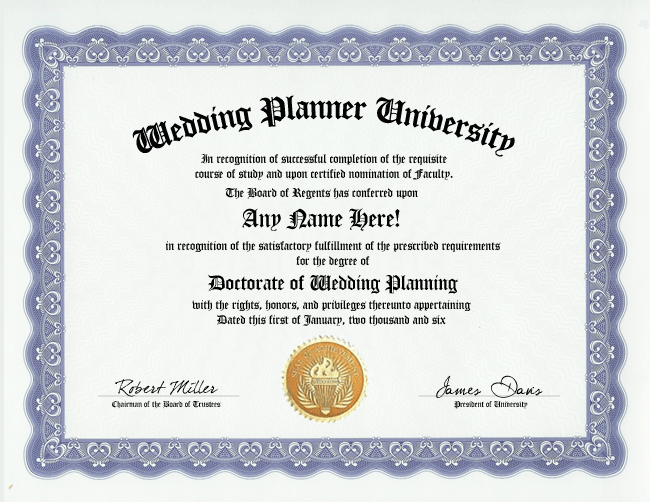 wedding planner degree custom career diploma get your doctorate right 