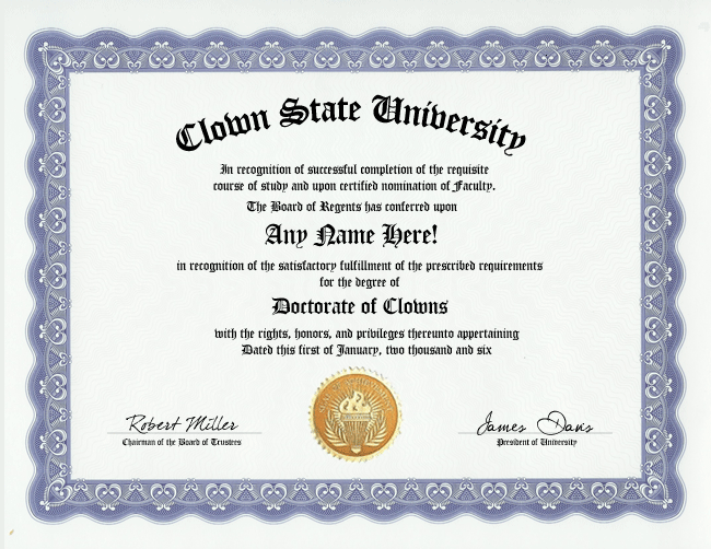 CLOWNS DIPLOMA CLOWN COLLECTOR ENTHUSIAST FAN GAG GIFT  