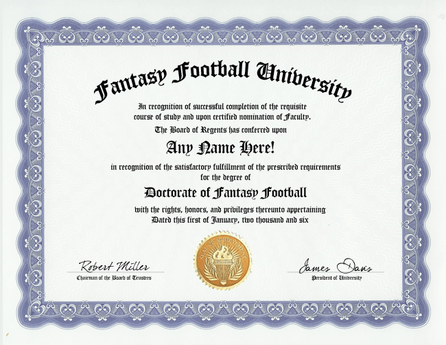 FANTASY FOOTBALL DEGREE CUSTOM DIPLOMA